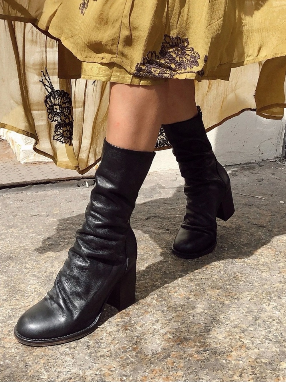 Free People Ella Block Heel Leather Boots 38/7.5-8 Black Excellent Condition